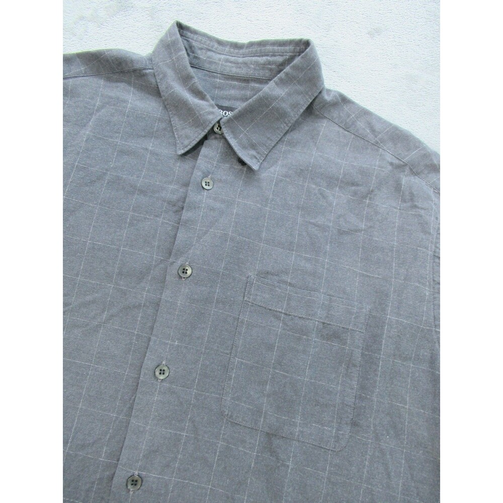 BOSS Hugo Boss Dress Shirt Mens XXL 2XL Button Down Check Gray Long Slv Preppy